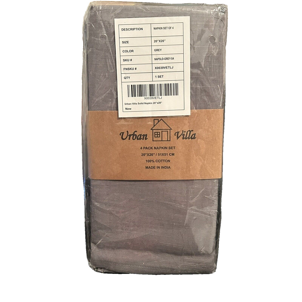NWT Urban Villa Set Of 4 Gray Cloth napkins NEW